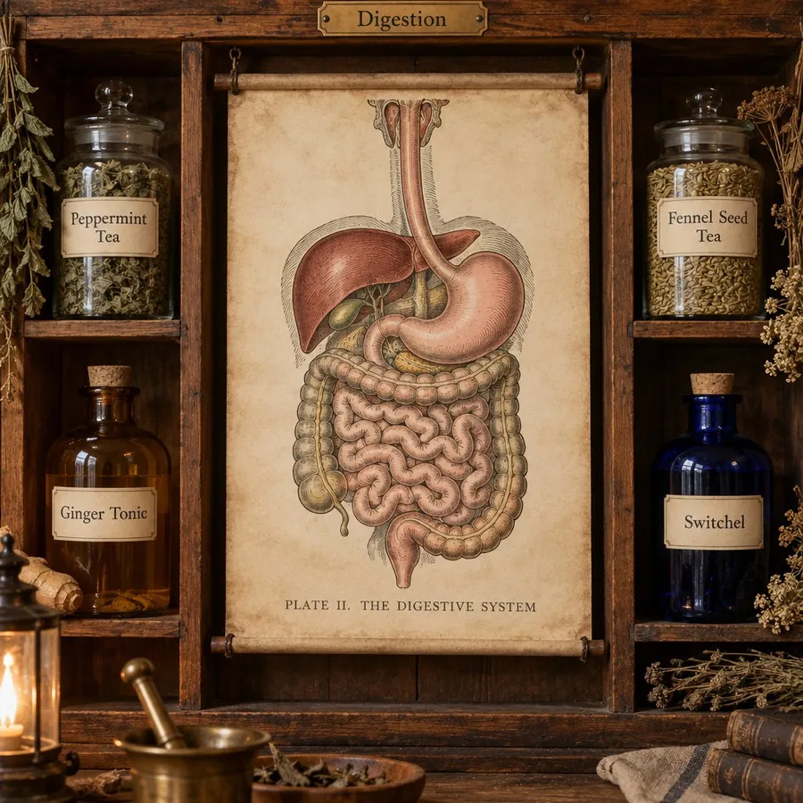Apothecary shelf for Digestion remedies